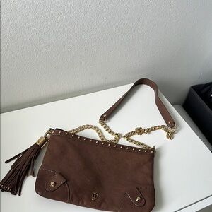 Juicy Couture Brown and Gold Clutch with Tassel Accents